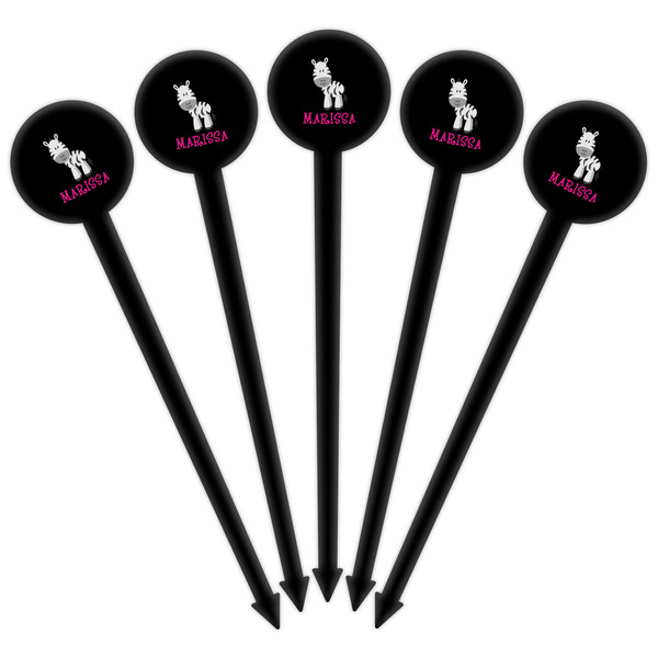 Zebra Black Plastic 6" Food Pick - Round - Fan View