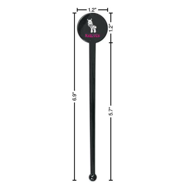 Zebra Black Plastic 7" Stir Stick - Round - Dimensions