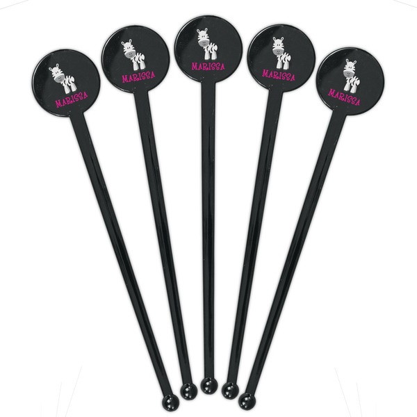 Zebra Black Plastic 7" Stir Stick - Round - Fan View