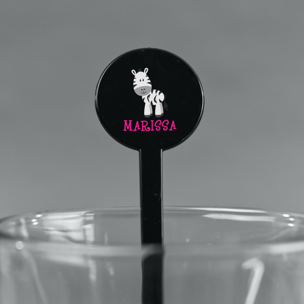 Zebra Black Plastic 7" Stir Stick - Round - Main