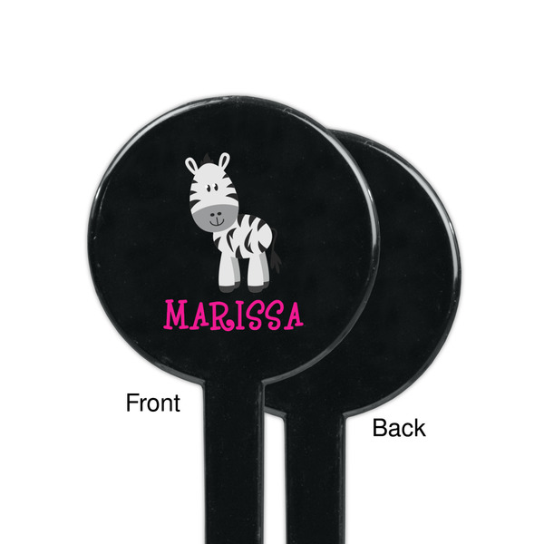 Zebra Black Plastic 7" Stir Stick - Single Sided - Round - Front & Back