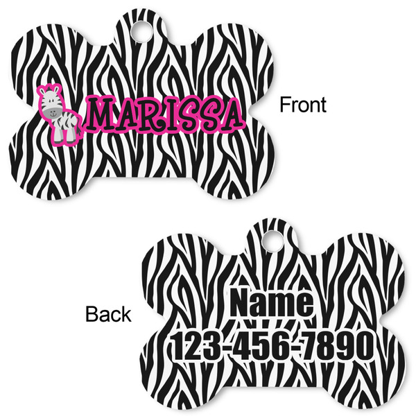 Zebra Bone Shaped Dog Tag - Front & Back