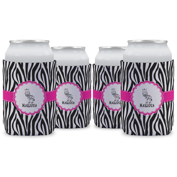 Custom Zebra Can Cooler (12 oz) - Set of 4 w/ Name or Text