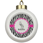 Zebra Ceramic Ball Ornament (Personalized)
