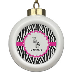 Zebra Ceramic Ball Ornament (Personalized)