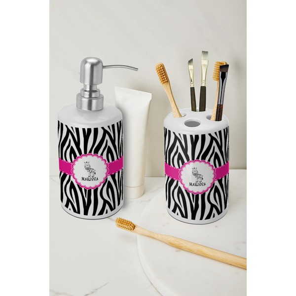 Zebra Ceramic Bathroom Accessories - LIFESTYLE (toothbrush holder & soap dispenser)