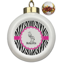Zebra Ceramic Ball Ornaments - Poinsettia Garland (Personalized)