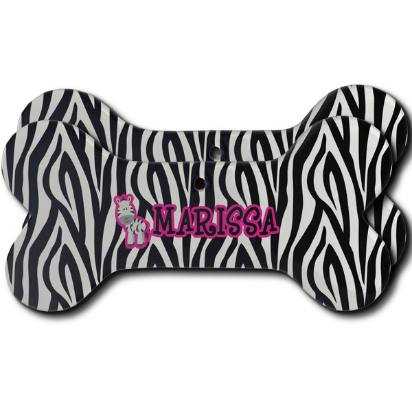 Custom Zebra Ceramic Dog Ornament - Front & Back w/ Name or Text