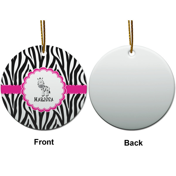 Zebra Ceramic Flat Ornament - Circle Front & Back (APPROVAL)