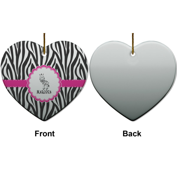 Zebra Ceramic Flat Ornament - Heart Front & Back (APPROVAL)