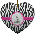 Zebra Heart Ceramic Ornament w/ Name or Text