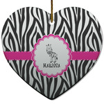 Zebra Heart Ceramic Ornament w/ Name or Text