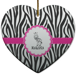 Zebra Heart Ceramic Ornament w/ Name or Text