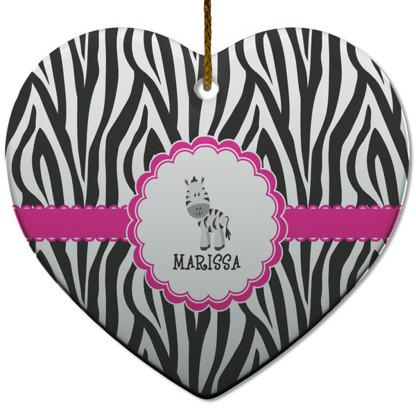 Custom Zebra Heart Ceramic Ornament w/ Name or Text