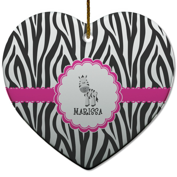Zebra Ceramic Flat Ornament - Heart (Front)