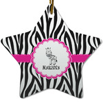 Zebra Star Ceramic Ornament w/ Name or Text