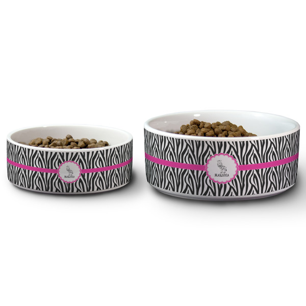Zebra Ceramic Dog Bowls - Size Comparison