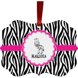 Zebra Metal Frame Ornament - Double Sided w/ Name or Text