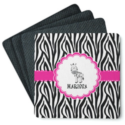 Zebra Square Rubber Backed Coasters - Set of 4 (Personalized)