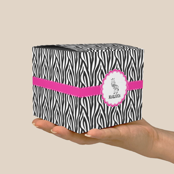 Zebra Cube Favor Gift Box - On Hand - Scale View