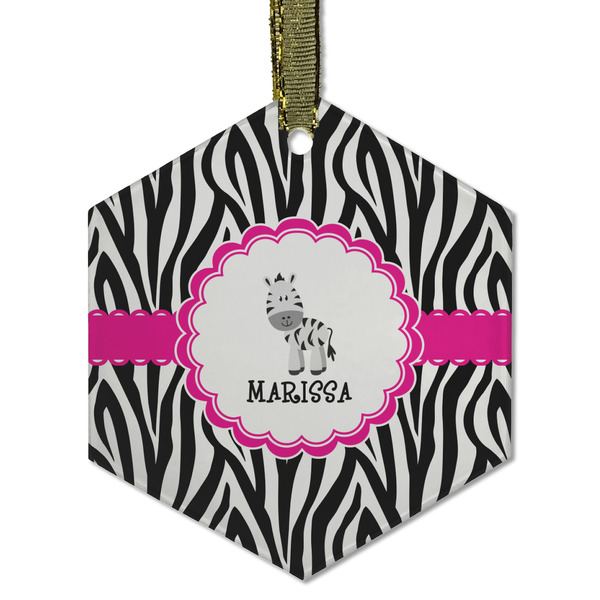 Custom Zebra Flat Glass Ornament - Hexagon w/ Name or Text