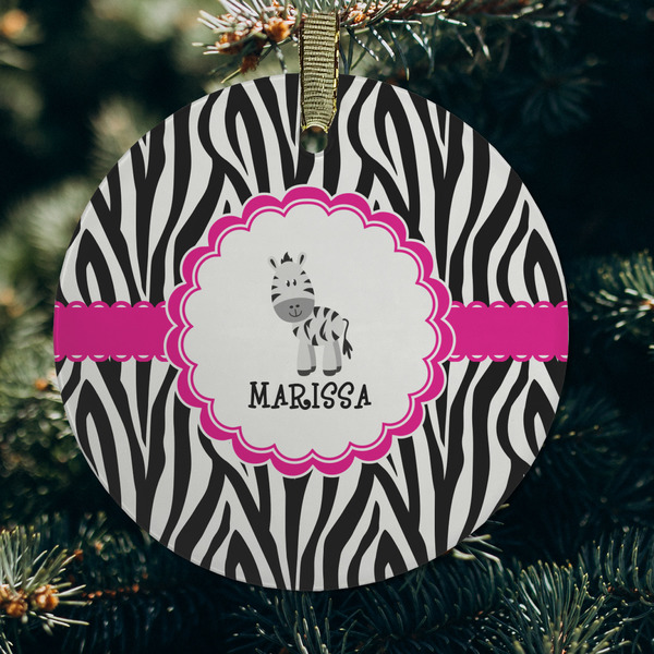 Zebra Frosted Glass Ornament - Round (Lifestyle)