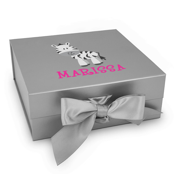 Custom Zebra Gift Box with Magnetic Lid - Silver (Personalized)
