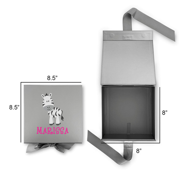 Zebra Gift Boxes with Magnetic Lid - Silver - Open & Closed