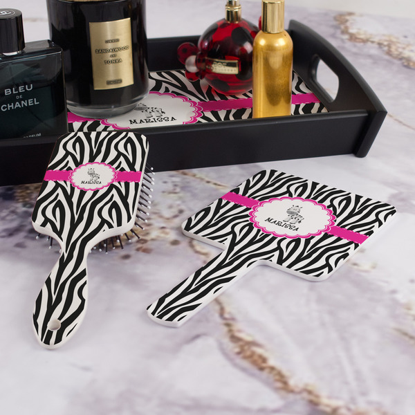 Zebra Hair Brush and Hand Mirror - Bathroom Scene