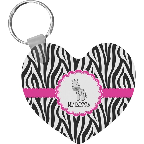 Custom Zebra Heart Plastic Keychain w/ Name or Text