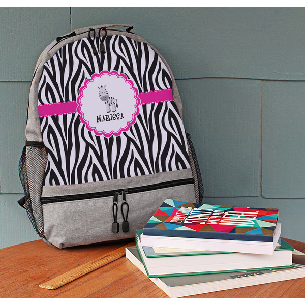 Zebra Large Backpack - Gray - On Desk