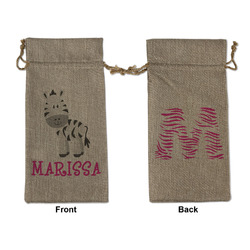 Zebra Large Burlap Gift Bag - Front & Back (Personalized)