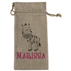 Zebra Large Burlap Gift Bag - Front (Personalized)