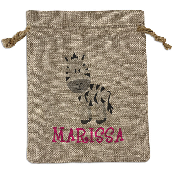 Custom Zebra Medium Burlap Gift Bag - Front (Personalized)