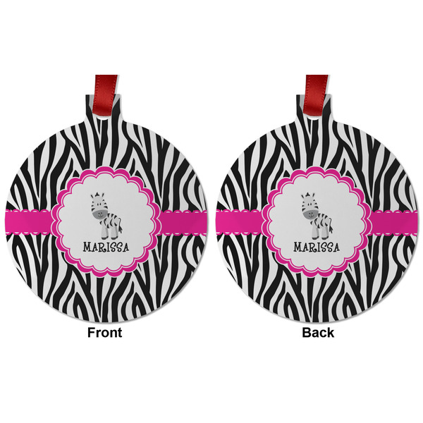 Zebra Metal Ball Ornament - Front and Back