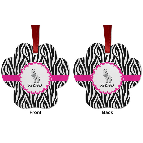 Zebra Metal Paw Ornament - Front and Back