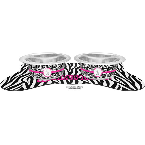 Zebra Metal Pet Bowls - On Dog Bone Shaped Mat