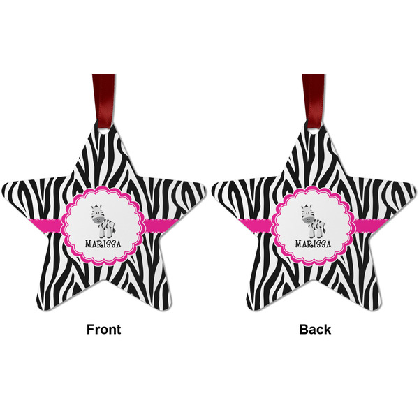 Zebra Metal Star Ornament - Front and Back