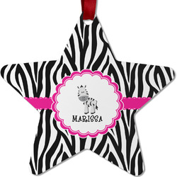 Zebra Metal Star Ornament - Double Sided w/ Name or Text