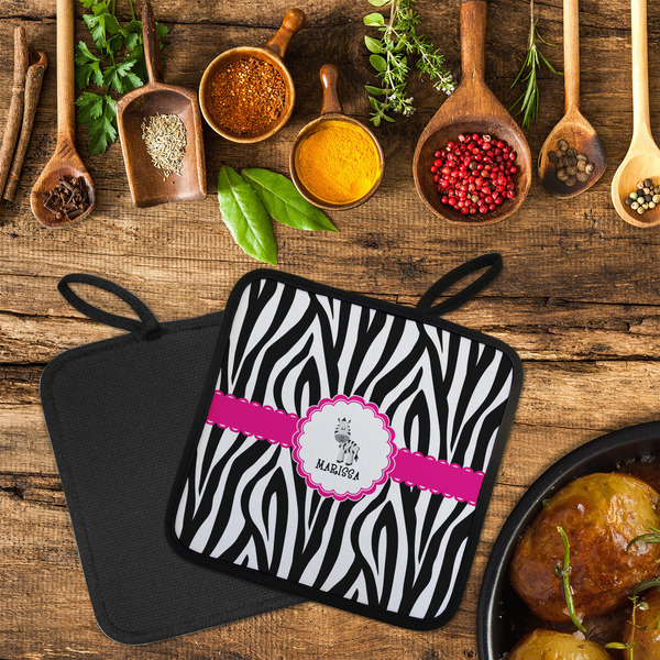 Zebra Neoprene Pot Holder - Set of 2  LIFESTYLE (Flatlay)