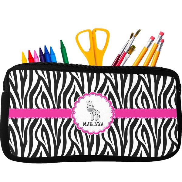 Custom Zebra Neoprene Pencil Case - Small w/ Name or Text