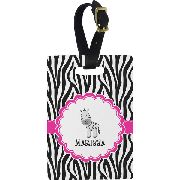 Custom Zebra Plastic Luggage Tag - Rectangular w/ Name or Text