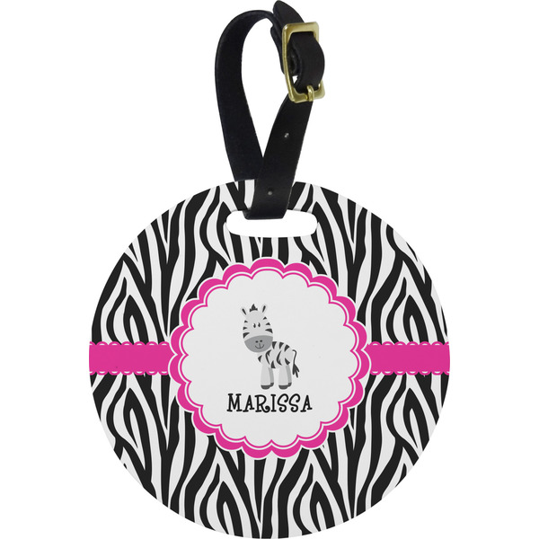 Custom Zebra Plastic Luggage Tag - Round (Personalized)