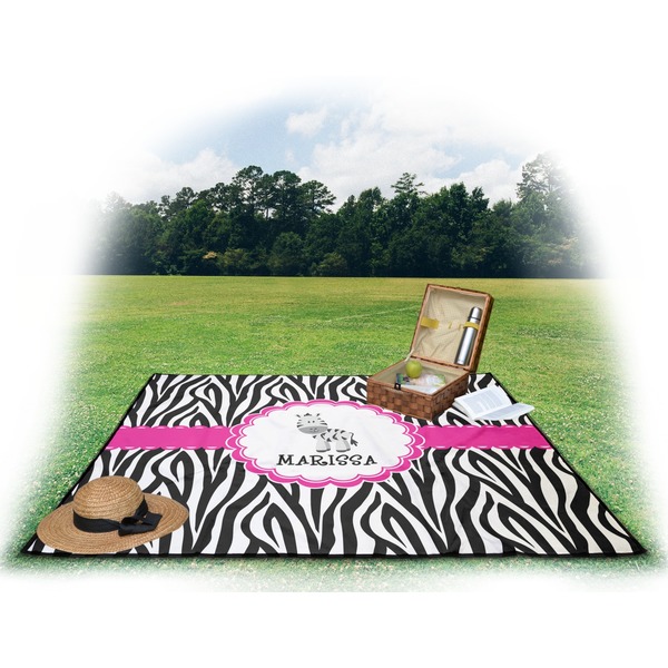 Zebra Picnic Blanket - with Basket Hat and Book - in Use