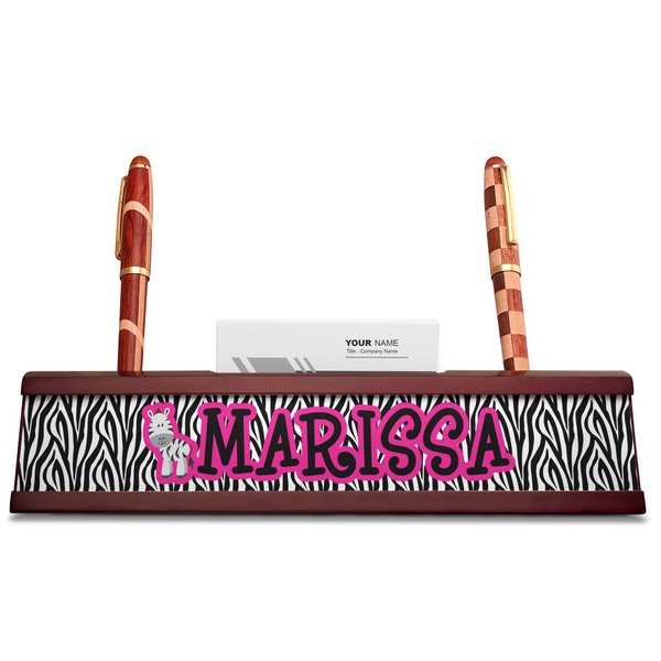 Zebra Red Mahogany Nameplates with Business Card Holder - Straight