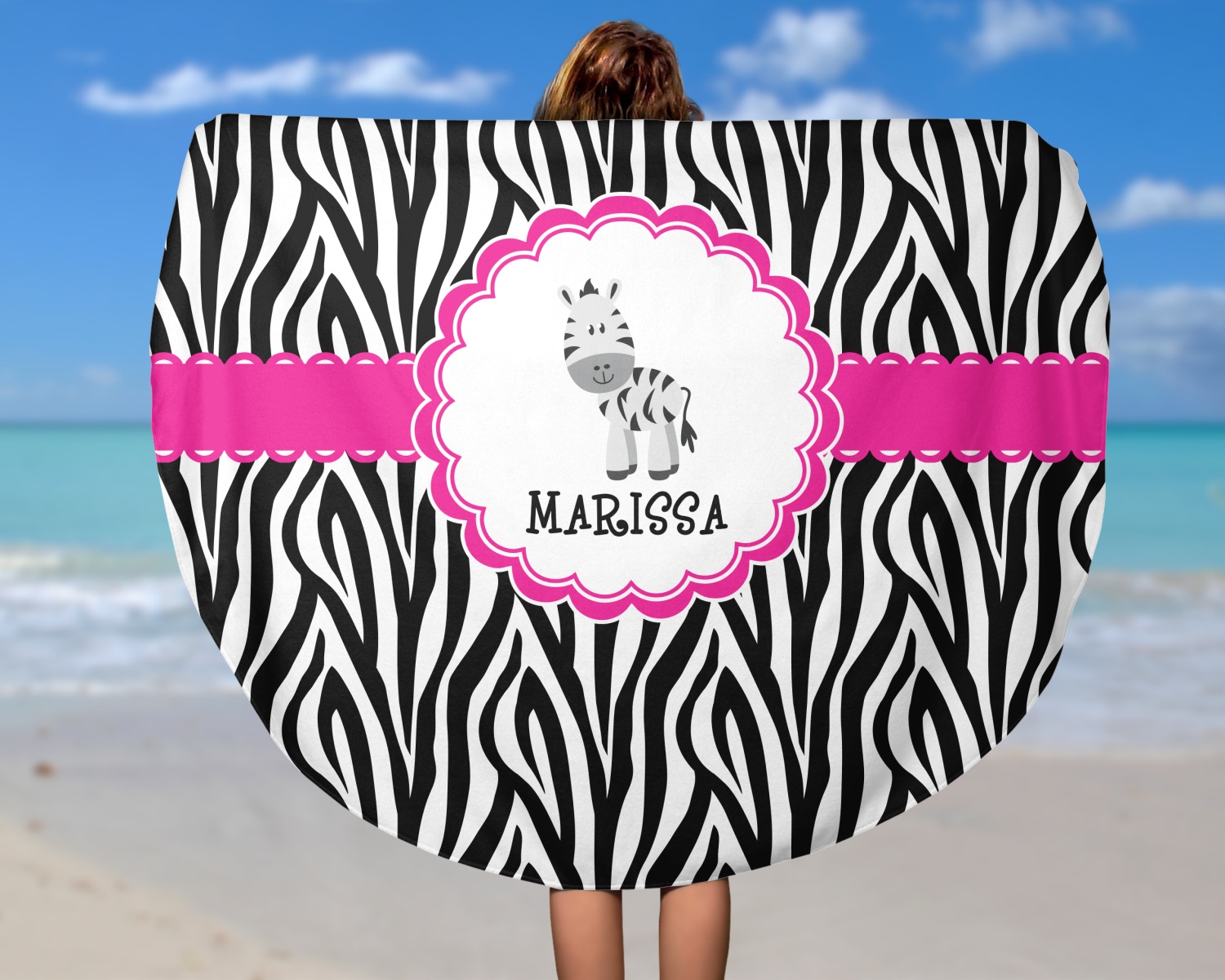 Zebra Round Beach Towel (Personalized) YouCustomizeIt