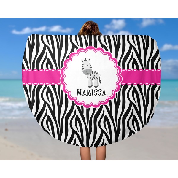 Zebra Round Beach Towel - In Use