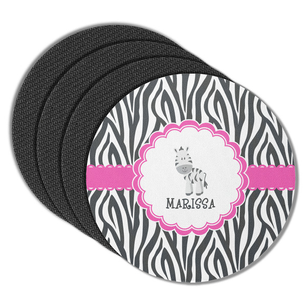 Custom Zebra Round Rubber Backed Coasters - Set of 4 (Personalized)