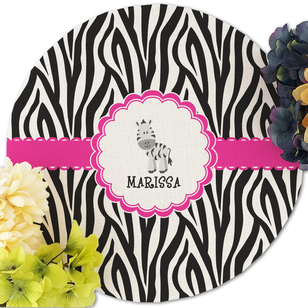 Zebra Round Linen Placemats - Front (w flowers)