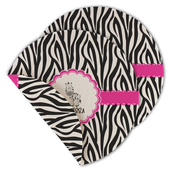 Custom Zebra Round Linen Placemat - Double Sided - Set of 4 (Personalized)